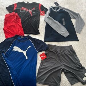 Lot of 6 NWT - 1 adidas shorts, 2 puma shorts sets, 1 long sleeved raglan shirt